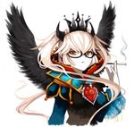  blonde_hair cigarette cigarette_holder copyright_request crown glasses long_hair lowres orange_eyes queen royal signomi smoking solo twintails wings 