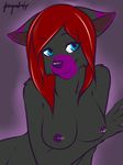  blue_eyes breasts bust canine feline female fragment-six hair hybrid nipple_piercing nipples nude panther piercing red_hair solo topless wolf 