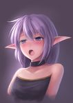  bare_shoulders blush choker collar elf half-closed_eyes kaleina_(ricegnat) long_hair no_hat no_headwear open_mouth original pointy_ears purple_eyes purple_hair ricegnat solo torogao upper_body 