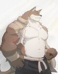 2025 absurd_res anthro asian_mythology black_nose bleach_(series) brown_body brown_fur brown_tail canid canine canis clothed clothing colored deity east_asian_mythology fur hi_res japanese_mythology malcom508 male mammal multicolored_body multicolored_fur muscular muscular_anthro muscular_male mythology navel pecs sajin_komamura shinigami solo tail torn_clothing two_tone_body two_tone_fur two_tone_tail white_body white_fur white_tail wolf yellow_eyes