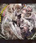  bad_id bad_pixiv_id bare_shoulders flower letterboxed open_mouth original red_eyes rose short_hair silver_hair skeleton skull solo thighhighs torino_akua wings 