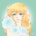  blonde_hair curly_hair flower green_eyes hoshino_lala lips oscar_francois_de_jarjayes rose versailles_no_bara 