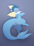 black_nose blue_body blush blush_lines bodily_fluids butt cute_fangs digital_media_(artwork) eeveelution fangs feet female female_feral feral fin frill_(anatomy) generation_1_pokemon genital_fluids genitals head_crest head_fin head_frill heart_symbol hi_res hindpaw looking_at_viewer looking_back looking_back_at_viewer neck_frill nintendo one_eye_closed open_mouth open_smile paws pink_tongue pokemon pokemon_(species) purple_sclera pussy rear_view simple_background smile solo tail tail_fin tail_spines teeth tongue vaginal_fluids vaporeon wet white_eyes wink yirus9