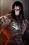  black_hair darksiders death death_(darksiders) death_(entity) glowing glowing_eyes grim_reaper highres long_hair male_focus mask muscle 