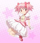  blush gloves hair_ribbon kaname_madoka mahou_shoujo_madoka_magica pink_eyes pink_hair puffy_sleeves ribbon skirt solo star twintails yoshiwo_(kanikama) 