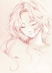  closed_eyes copyright_request kinako_(kota6) long_hair monochrome nude sketch smile 