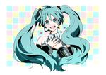  aqua_eyes aqua_hair bad_id bad_pixiv_id chonnbo hatsune_miku headset heart long_hair looking_at_viewer open_mouth smile solo twintails vocaloid 