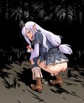  blue_eyes boots crown final_fantasy final_fantasy_xi high_heel_boots high_heels long_hair peeing pointy_ears ponytail prishe purple_hair squatting urine 