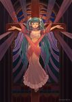  bdsm bondage bound bow closed_eyes cross crucifixion dress green_hair hair_bow hatsune_miku highres long_hair open_mouth outstretched_arms ribbon ribbon_bondage solo spread_arms taii_(taiiland) twintails very_long_hair vocaloid 