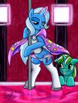  blaze-lupine blush camel_toe cape corset duo equine female feral friendship_is_magic hi_res horn legwear magic male mammal my_little_pony panties raised_tail signature stockings stripper striptaese striptease trixie_(mlp) underwear undressing unicorn 