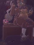 3:4 anthro bear belly big_belly big_butt black_nipples black_penis blue_eyes bodily_fluids brown_body brown_fur butt claws clothing cupcake cupcake_(fnaf) desk desk_fan dripping electronics erection feet five_nights_at_freddy&#039;s food footwear footwear_only foreskin freddy_(fnaf) fur furniture genital_fluids genitals gold_nipple_ring hat headgear headwear hi_res humanoid_genitalia humanoid_penis judasthesinner leaking_precum looking_at_viewer male mammal microphone moobs mostly_nude nipple_piercing nipple_ring nipples paws penis piercing precum precum_drip raised_paw ribbons ring_piercing scottgames sensual sitting smile smiling_at_viewer socks socks_only solo spread_toes sweat sweatdrop table thick_penis thick_thighs toes top_hat vein veiny_penis white_clothing white_footwear white_socks wide_hips wood wood_desk wood_furniture