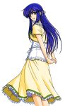  1girl absurdres anime_coloring arms_behind_back bare_legs black_outline blue_eyes blue_hair bow breasts collar collarbone collared_jacket cowboy_shot dress_shirt frilled_collar frilled_shirt frilled_skirt frills full_on_games fuuraiki fuuraiki_(series) green_bow green_trim hair_ribbon highres jacket jacket_bow kishiue_daisaku lace-trimmed_jacket lace-trimmed_sleeves lace_trim leg_up legs_together long_hair looking_at_viewer medium_breasts medium_skirt non-web_source official_art open_clothes open_jacket outline own_hands_together parted_lips petticoat puritan_collar ribbon saturated shirt short_sleeves sidelocks simple_background skirt smile solo standing strappy_heels tachi-e teeth toenails toes tokisaka_itsuki white_background white_collar white_petticoat white_ribbon white_shirt yellow_jacket yellow_shirt yellow_sleeves 