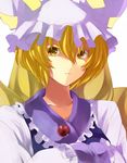  animal_ears bad_id bad_pixiv_id blonde_hair fox_ears hands_in_opposite_sleeves hands_together hat looking_at_viewer own_hands_together short_hair solo surumeri_(baneiro) touhou yakumo_ran yellow_eyes 