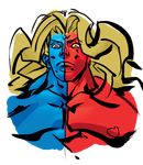  absurdres blonde_hair blue_skin capcom gill highres male_focus nishimura_kinu official_art orange_eyes pectorals red_skin solo split_theme street_fighter street_fighter_iii_(series) transparent_background upper_body 