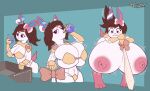 abs absurd_res anthro armor biceps big_breasts big_nipples bow_ribbon bra breast_expansion breasts brown_hair cleavage clothed clothing digital_drawing_(artwork) digital_media_(artwork) drinking ears_up eeveelution expansion female gauntlets generation_6_pokemon gloves hair handwear hi_res huge_breasts huge_nipples hyper hyper_breasts knight kuuchor leaning_on_object long_ears melee_weapon muscular muscular_female navel nintendo nipples off_balance pink_tail pokemon pokemon_(species) purple_eyes ribbons rosemary_(nokamiwd) sequence shoulder_guards signature simple_background solo surprise surprised_expression sword sylveon tail tiptoes unconvincing_armor underwear warrior weapon