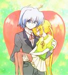  1girl apple ayasaki_hayate blonde_hair blue_eyes blue_hair carrying food fruit hayate_no_gotoku! hitaishou_chiritori long_hair princess_carry sanzen'in_nagi thighhighs twintails 