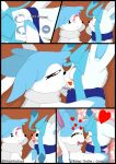 absurd_res bedding blanket blush blushing_profusely boop canid cuddling date dating duo eeveelution eye_contact female feral floating_heart friedrichdeci generation_4_pokemon generation_6_pokemon glaceon heart_symbol hi_res holidays hug innocent_expression kiss_on_lips kissing looking_at_another male male/female mammal nintendo north_(hiddentruths) nose_boop nose_to_nose onomatopoeia pokemon pokemon_(species) sapphire_(hiddentruths) scarf sound_effects sparkles surprised surprised_expression sylveon text touching_chest valentine&#039;s_day