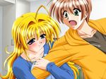  1boy 1girl arms blonde_hair blue_eyes blush game_cg long_hair silk_(tottemo_pheromone) tottemo_pheromone 