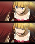  1girl beatrice blonde_hair blue_eyes bow choker dress frills pink_bow ribbon smile umineko_no_naku_koro_ni ushiromiya_battler yodobashi_yuo 