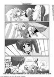  =_= closed_eyes comic fate_testarossa greyscale hard_translated lyrical_nanoha mahou_shoujo_lyrical_nanoha_strikers mikage_takashi military military_uniform monochrome multiple_girls pajamas side_ponytail sleeping takamachi_nanoha translated uguu~ uniform vivio 