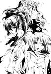  2girls bad_id bad_pixiv_id earrings flower greyscale hakuseki highres jewelry long_hair macross macross_frontier monochrome multiple_girls petals ranka_lee saotome_alto sheryl_nome short_hair star 