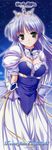  absurdres bekkankou blush breasts cleavage dress feena_fam_earthlight green_eyes hair_ornament highres jewelry long_hair long_image medium_breasts purple_hair skirt sky solo star_(sky) starry_sky stick_poster tall_image yoake_mae_yori_ruri_iro_na 