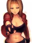  blonde_hair blue_mary breasts cleavage fatal_fury fingerless_gloves fumio_(rsqkr) gloves jacket large_breasts midriff smile solo the_king_of_fighters 