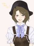  510_(ozoneberry) alternate_costume blush brown_hair frills hat ribbon shannon short_hair smile solo umineko_no_naku_koro_ni 