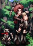  animal_ears boots braid cat felyne forest highres midriff monster_hunter mosho nature red_hair 