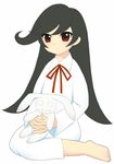  ashley_(warioware) black_hair full_body hair_down kurappii lingerie long_hair neck_ribbon nightgown red_eyes ribbon simple_background sitting solo stuffed_animal stuffed_bunny stuffed_toy underwear warioware white_background 