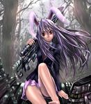  animal_ears barefoot bunny_ears feet gun kabutoyama long_hair purple_hair reisen_udongein_inaba rifle skirt solo touhou weapon 