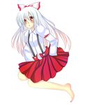  barefoot bow fujiwara_no_mokou long_hair red_eyes skirt solo suspenders touhou uranaishi_(miraura) white_hair 