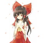  blush hakurei_reimu light_smile petals sketch solo tears tetsuo touhou 