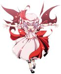  aka_ringo blue_hair demon_wings dress hat mary_janes outstretched_arms red_eyes remilia_scarlet ribbon shoes short_hair smile solo spread_arms touhou wings 