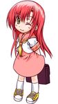  bag chibi focke_wulf hayate_no_gotoku! katsura_hinagiku lowres one_eye_closed school_bag school_uniform serafuku solo 