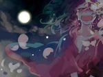  cherry_blossoms closed_eyes cloud crying full_moon moon night night_sky pink_hair popoin saigyouji_yuyuko saigyouji_yuyuko_(living) sky solo tears touhou 