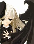  black_eyes black_wings close-up copyright_request highres long_hair sasaki_mutsumi scan silver_hair solo wings 
