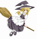  blonde_hair braid broom broom_riding hat kirisame_marisa kiriya_haruhito sidesaddle simple_background solo touhou white_background witch_hat 