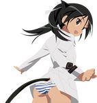  :d absurdres black_hair cowboy_shot francesca_lucchini grey_eyes highres long_hair long_sleeves looking_at_viewer looking_back no_pants non-web_source open_mouth panties smile solo strike_witches striped striped_panties tail transparent_background underwear vector_trace world_witches_series 