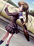  absurdres blush brown_hair ef hayama_mizuki highres legs nanao_naru scan school_uniform solo twintails 