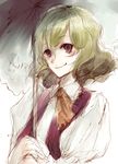  ascot green_hair kazami_yuuka nokishita puffy_sleeves red_eyes short_hair sketch smile solo touhou vest 