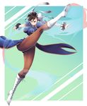  bad_id bad_pixiv_id bun_cover china_dress chinese_clothes chun-li double_bun dress high_kick kicking koflif pantyhose pelvic_curtain solo street_fighter 