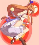  :d bad_id bad_pixiv_id bare_shoulders bloomers bottle bow bowtie chain cuffs fangs feet gourd hair_bow horns ibuki_suika ket-c long_hair low-tied_long_hair mary_janes oni open_mouth orange_hair red_bow red_eyes red_neckwear ribbon-trimmed_clothes ribbon_trim shackles shoes single_shoe smile socks soles solo teeth toes touhou underwear upskirt very_long_hair white_bloomers white_legwear wrist_cuffs 