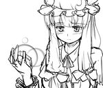  bangs blush bow gift greyscale hair_bow hat ket-c long_hair monochrome patchouli_knowledge solo touhou upper_body 