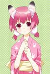  animal_ears animal_print bunny_ears bunny_print japanese_clothes kimono mattaku_mousuke original pink_kimono print_kimono solo yukata 