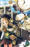  cape clock copyright_request highres key kuramoto_kaya long_hair solo 