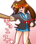  baseball_bat fang kita_high_school_uniform kyonko school_uniform serafuku solo suzumiya_haruhi_no_yuuutsu translated 