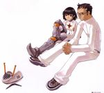  1girl cigarette copyright_request hakua_ugetsu highres scan shoes sneakers 