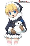  blonde_hair blue_eyes coat gloves oekaki onija_tarou original smile snowman solo thighhighs 