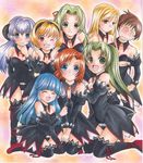  angel_mort blonde_hair blue_eyes blue_hair blush breasts brown_eyes brown_hair cleavage crossdress crossdressing dress eyes_closed furude_rika green_eyes green_hair hairband hanyuu higurashi_no_naku_koro_ni horns houjou_satoko maebara_keiichi open_mouth orange_hair purple_eyes purple_hair ryuuguu_rena sonozaki_mion sonozaki_shion takano_miyo tears thigh-highs thighhighs trap violet_eyes 